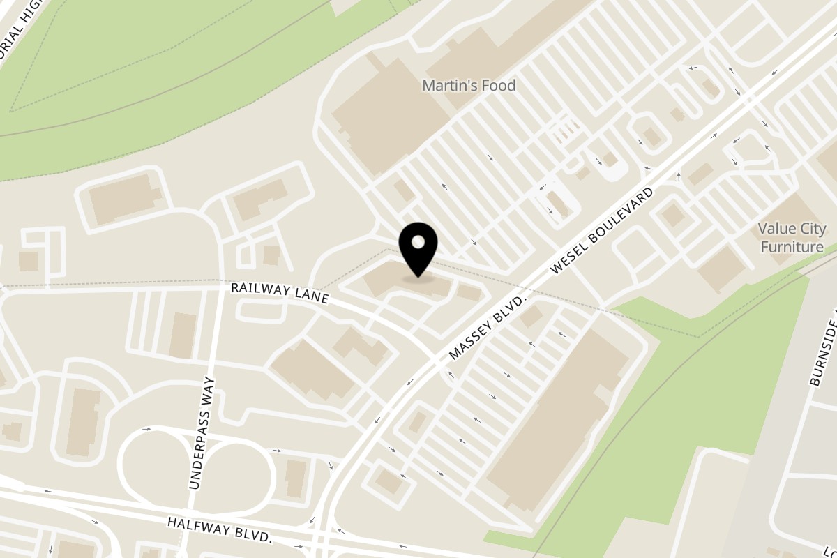 Map showing the location of Pupuseria & Taqueria Las Comadres LLC on 106 Railway Lane in Hagerstown